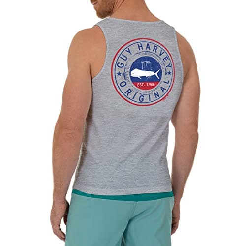 Guy Harvey Men's Fish Graphic Tank Top for Outdoor Adventures Bright Sun Protection — Sport Grey Heather/Mahi Circle