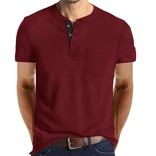 Lexiart Mens Fashion Henley Shirts Long Sleeve Buttoned Cotton T-Shirt Ideal for Casual Wear
| Lexiart Mens Fashion Hen — Red-2