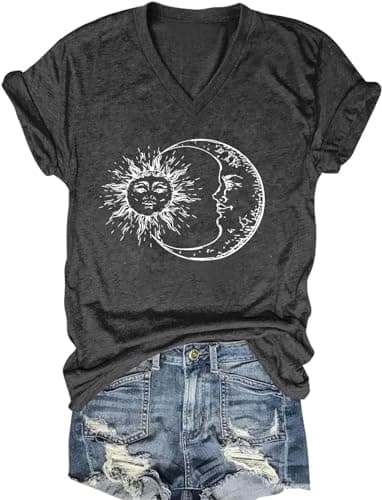 Women's Boho V-Neck Flowers T-Shirt Wildflowers Graphic Summer Tee
| Cute Women's V-Neck Wildflowers Graphic Short Slee — C-dark Gray1