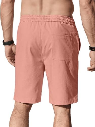 Comdecevis Men's Linen Shorts Casual Elastic Waist Drawstring Summer Beach Vacation Yoga Golf Shorts with Pockets  
Comd