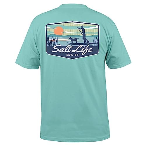 Salt Life Men's Doggy Paddle Short Sleeve Tee for Casual Summer Wear — Aruba Blue