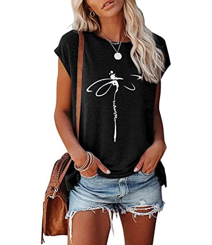 JNIFULI Women's Casual Summer Short Sleeve Graphic Tees Funny Dragonfly Printed Cute Tops
| JNIFULI Women's Funny Drago — Y-black