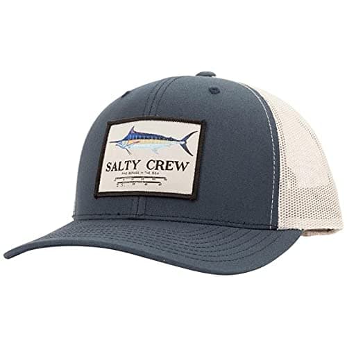Salty Crew Men's Fish Logo Retro Trucker Hat - Premium Cotton, Unisex Adjustable Baseball Hat for Adults — Navy/Silver