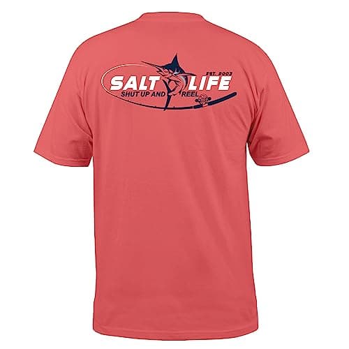 Salt Life Men's Reel Time Short Sleeve Tee + Stretchy Fabric + Fishing Enthusiast + Beach Days + Moisture Wicking + 100% — Burnt Coral