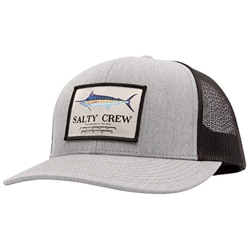 Salty Crew Men's Fish Logo Retro Trucker Hat - Premium Cotton, Unisex Adjustable Baseball Hat for Adults — Heathergrey/Black