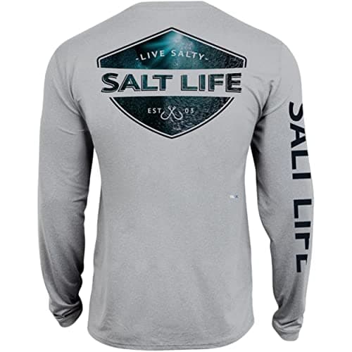 Salt Life Men's Deep Sea Light Long Sleeve Performance Shirt for Fishing and Surfing, Breathable Moisture-Wicking, Versa — Mist Grey Heather