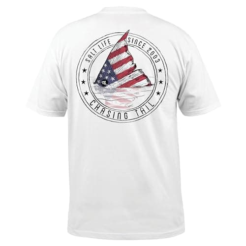 Salt Life Men's Redfish Stars & Stripes Short Sleeve Tee + Size: Medium + Color: Red + Occasion:Outdoor FishingTrip + Ma — White