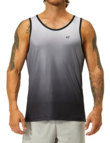 EZRUN Men's Quick Dry Workout Swim Beach Shirts Sleeveless Shirts for Bodybuilding Fitness Training — Grey Gradient