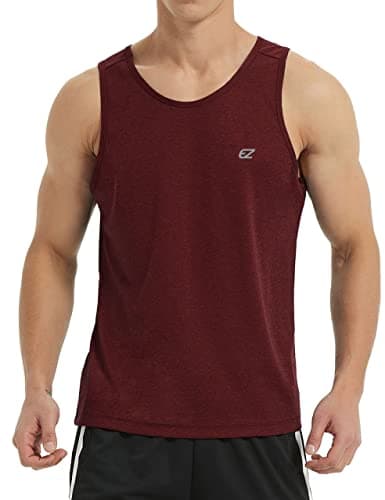 EZRUN Men's Quick Dry Workout Swim Beach Shirts Sleeveless Shirts for Bodybuilding Fitness Training — Burgundy