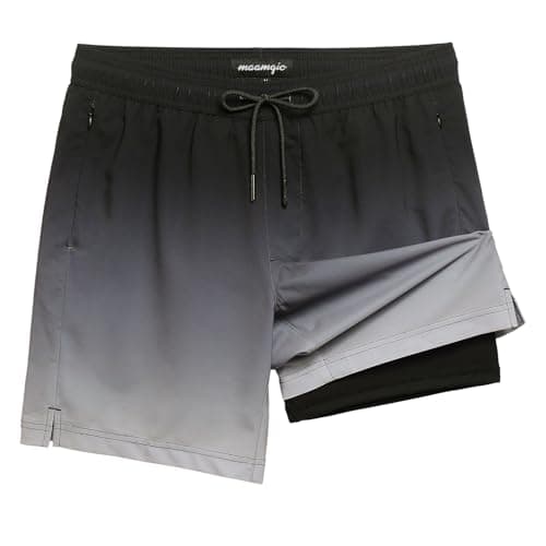 Maamgic 2 in 1 Mens Swim Trunks 7 Inch Swim Shorts - Recycled Material - Swimming, Beach - Durable and Comfortable - 32 — Gray Gradient-black