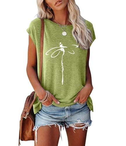 JNIFULI Women's Casual Summer Short Sleeve Graphic Tees Funny Dragonfly Printed Cute Tops
| JNIFULI Women's Funny Drago — Y-light Green
