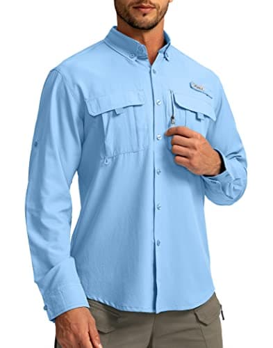 Men's Sun Protection Pudolla Fishing Shirts UPF50+ Long Sleeve Travel Work Button Down Shirts
| Pudolla Men's Sun Prote — Sky Blue