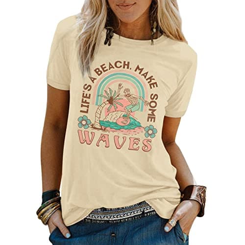 Binshre Women's Beach Shirts Hawaiian Graphic Tees for Summer Vacation
| Binshre Vintage Tshirts for Women Yellow Graph — X Apricot