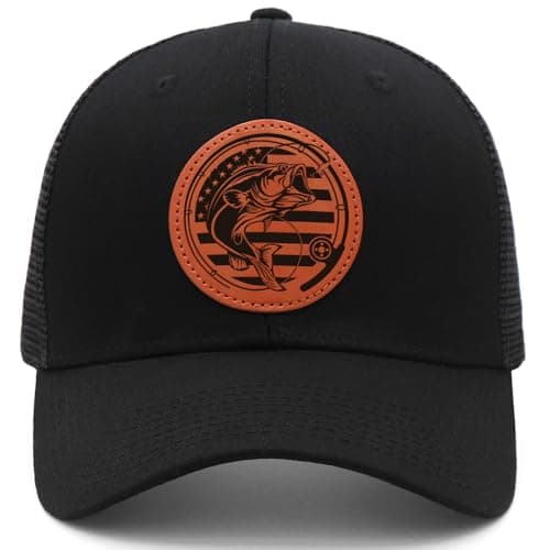 KKilicy American Flag Fishing Trucker Hat for Dad MenBirthday Retirement Gifts — Black Round