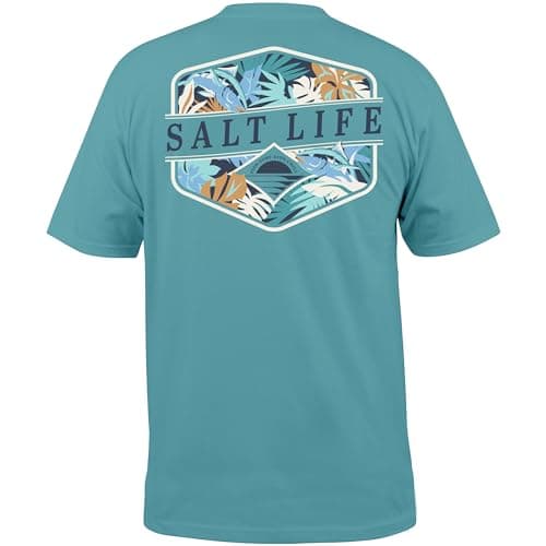 Salt Life Men's Tropical Print Short Sleeve Tee for Outdoor Summer Wear Comfortable Stretch Cotton T-Shirt Medium Size X — Sea Green