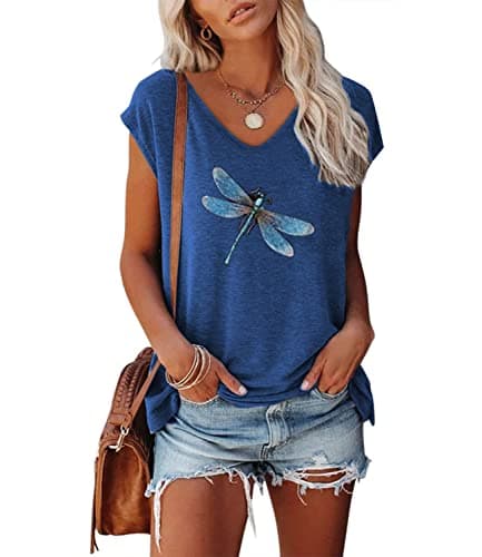 JNIFULI Women's Casual Summer Short Sleeve Graphic Tees Funny Dragonfly Printed Cute Tops
| JNIFULI Women's Funny Drago — Z-blue