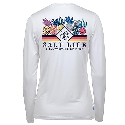 Salt Life Women's Pineapple Spike Long Sleeve Performance Tee + Size: Medium + Color: Mango + Quick Dry Fabrics — White