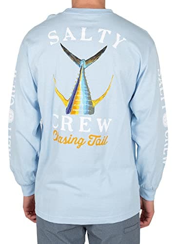 Salty Crew Tailed Long Sleeve Tee + Men's + Casual Wear + Comfortable Fit + Stretchy Fabric + Slim Fit + 100% Cotton + U — Lightblue