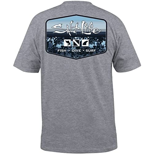 Salt Life Men's Standard Liquid Depth Badge Short Sleeve Tee for Casual WearComfortable Cotton Fabric, Multiple Sizes Av — Athletic Heather