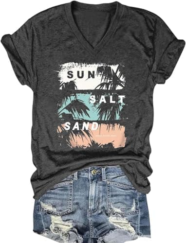 Women's Boho V-Neck Flowers T-Shirt Wildflowers Graphic Summer Tee
| Cute Women's V-Neck Wildflowers Graphic Short Slee