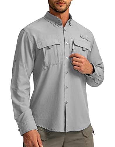 Men's Sun Protection Pudolla Fishing Shirts UPF50+ Long Sleeve Travel Work Button Down Shirts
| Pudolla Men's Sun Prote — Light Grey