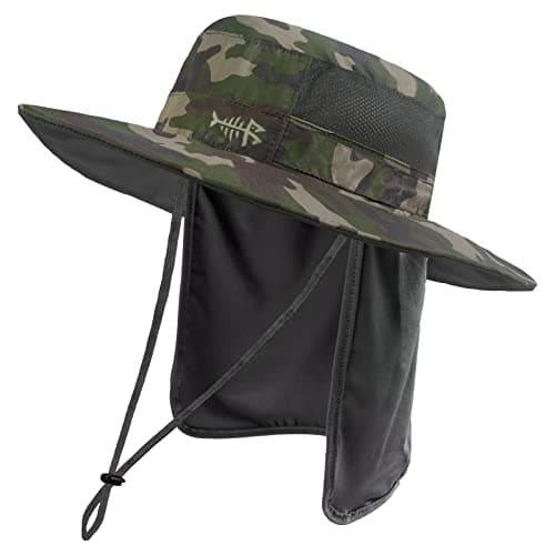 BASSDASH UPF 50+ Sun Fishing Hat for Men Water Resistant with Detachable Neck Flap Global Recycled Standard Global Recyc — Army Green Camo