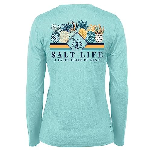 Salt Life Women's Pineapple Spike Long Sleeve Performance Tee + Size: Medium + Color: Mango + Quick Dry Fabrics — Light Aruba Heather