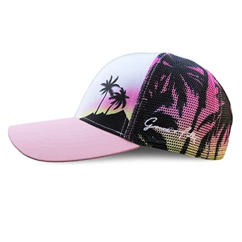 Grace Folly Beach Snapback Baseball Cap for Women - Summer Style — Pink Palm Tree- Mesh Print