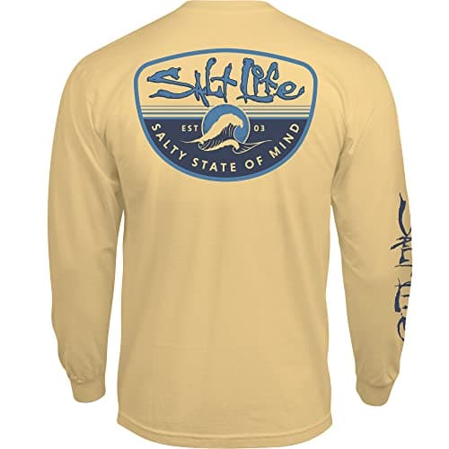Salt Life Men's Comfortable Long Sleeve Crew Neck Tee for Casual Wear Morning Wave — Golden Haze