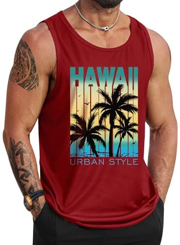 VOGSTART Mens Summer Beach Tank Tops Vacation Sleeveless Shirts (S-3XL)  
VOGSTART Mens Muscle Tank Tops for Summer Beac — Red