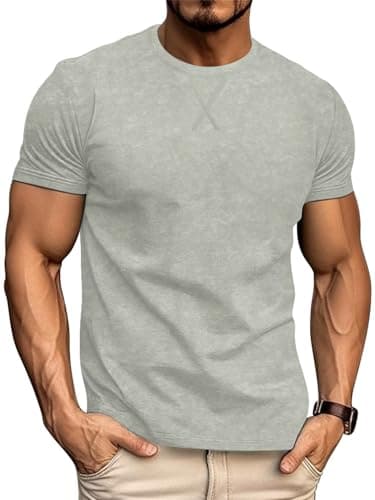 Logeeyar Men's Athletic Washed T-Shirts Basic Crew Neck Tees for Causal Wear
| Logeeyar Men's Distressed Cotton T-Shirt — Light Grey
