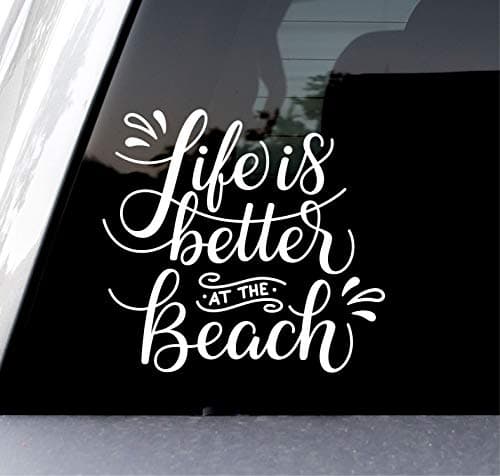 Sunset Graphics Beach Decal Vinyl Sticker for Cars Trucks Vans Walls Laptops | White | 5.5 Inches | SGD000099
