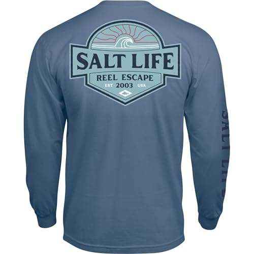 Salt Life Women's Easy Days Long Sleeve Classic Fit Shirt + Summer Fashion + Vacation Wear + Comfortable Clothing + Size — Coastal Blue