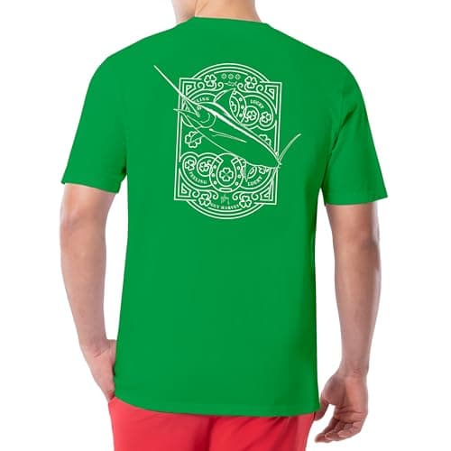 Guy Harvey Men’s Offshore Fish Collection Short Sleeve T-Shirt for Fishing Enthusiasts Feature-Fit Edition Medium Size R — Green/Feeling Lucky
