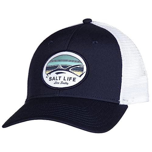 Salt Life Men's Summer Wide Brim Hat for Fishing and Outdoor Activities UV Protection Lightweight Breathable Hat with Ad — Navy