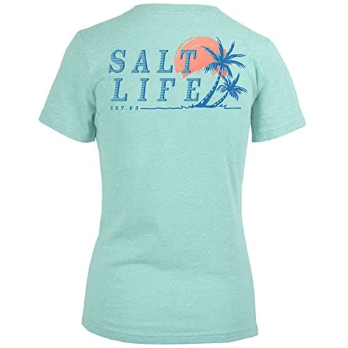 Salt Life Men's Leaning Palms Short Sleeve Fitted Tee for Outdoor Summer Wear, Breathable and Comfortable, Multiple Size — Aqua Sea