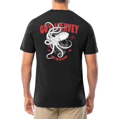 Guy Harvey Men’s Short Sleeve Cotton Graphic T-Shirt for Outdoor Adventures featuring Sea Life Art, Size Medium, 100% Co — Black/Deep Sea No Limits