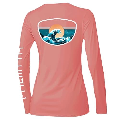 Palmyth Upf 50+ Fishing Shirts For Women Sun Protection Long Sleeve T-Shirt — Coral / Tidal