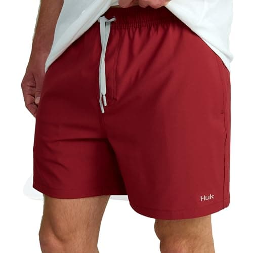HUK Pursuit Volley Quick-Dry Fishing Shorts for Men Fast Drying Breathable Water Resistant Perfect for Summer Fishing Tr — Scarlet Blaze