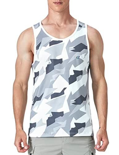 EZRUN Men's Quick Dry Workout Swim Beach Shirts Sleeveless Shirts for Bodybuilding Fitness Training — Camo-black White