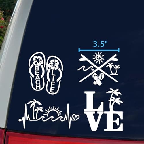 Beach Life Decals 4 Pack - Beach Life Flip Flops for Beach Lovers (White, Small ~|5")
| Beach Life Decals 4 Pack - Hear