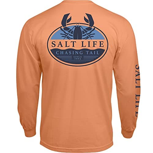 Salt Life Men's Lobster Tail Long Sleeve Tee for Casual WearComfortable Cotton Fabric, Bright Colors, Unisex StyleSized — Grapefruit