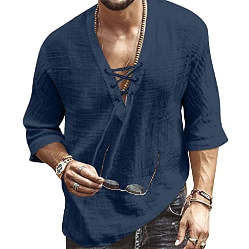 Rela Bota Men's V-Neck Short Sleeve Beach Shirt Printing Yoga Top
| Rela Bota Men's Short Sleeve Beach V-Neck Drawing S — Solid Dark Blue