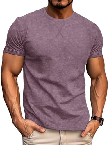 Logeeyar Men's Athletic Washed T-Shirts Basic Crew Neck Tees for Causal Wear
| Logeeyar Men's Distressed Cotton T-Shirt — Purple