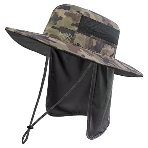BASSDASH UPF 50+ Sun Fishing Hat for Men Water Resistant with Detachable Neck Flap Global Recycled Standard Global Recyc — Earth Camo