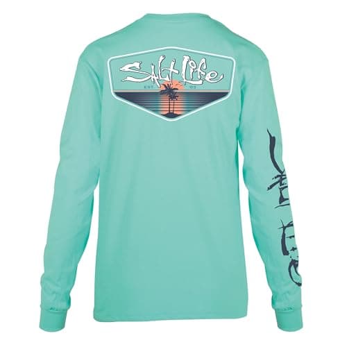 Salt Life Men's Private Island V-Neck Long Sleeve Classic Fit Shirt for Weekend Casual Wear with Comfort Stretch and Moi — Aruba Blue