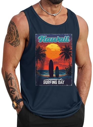 VOGSTART Mens Summer Beach Tank Tops Vacation Sleeveless Shirts (S-3XL)  
VOGSTART Mens Muscle Tank Tops for Summer Beac — Navy