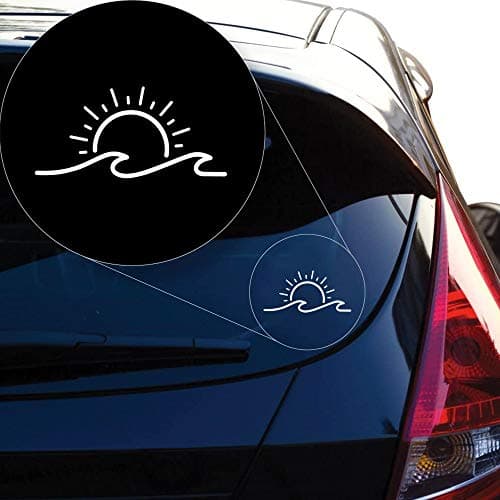 KamiDesigns Sun & Wave Car Decal | White Beach Bumper Sticker for Cars | Van Walls Laptop Truck Window Bumpers Pack of 1