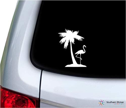 Flamingo One Palm Tree Laptop Car Window Truck Mint Size |9x5.2 Inches Beach Ocean USAMade USAShipped Mint — White
