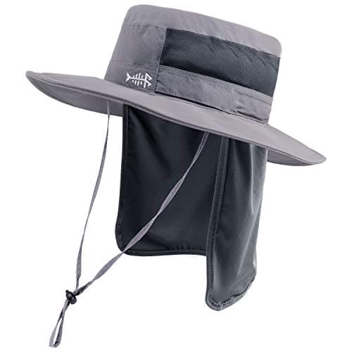 BASSDASH UPF 50+ Sun Fishing Hat for Men Water Resistant with Detachable Neck Flap Global Recycled Standard Global Recyc — Light Grey